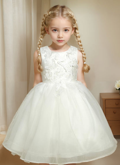 Floryme Ball-Gown/Princess Scoop Satin Tulle Tea-Length Flower Girl Dress With 3D Butterfly