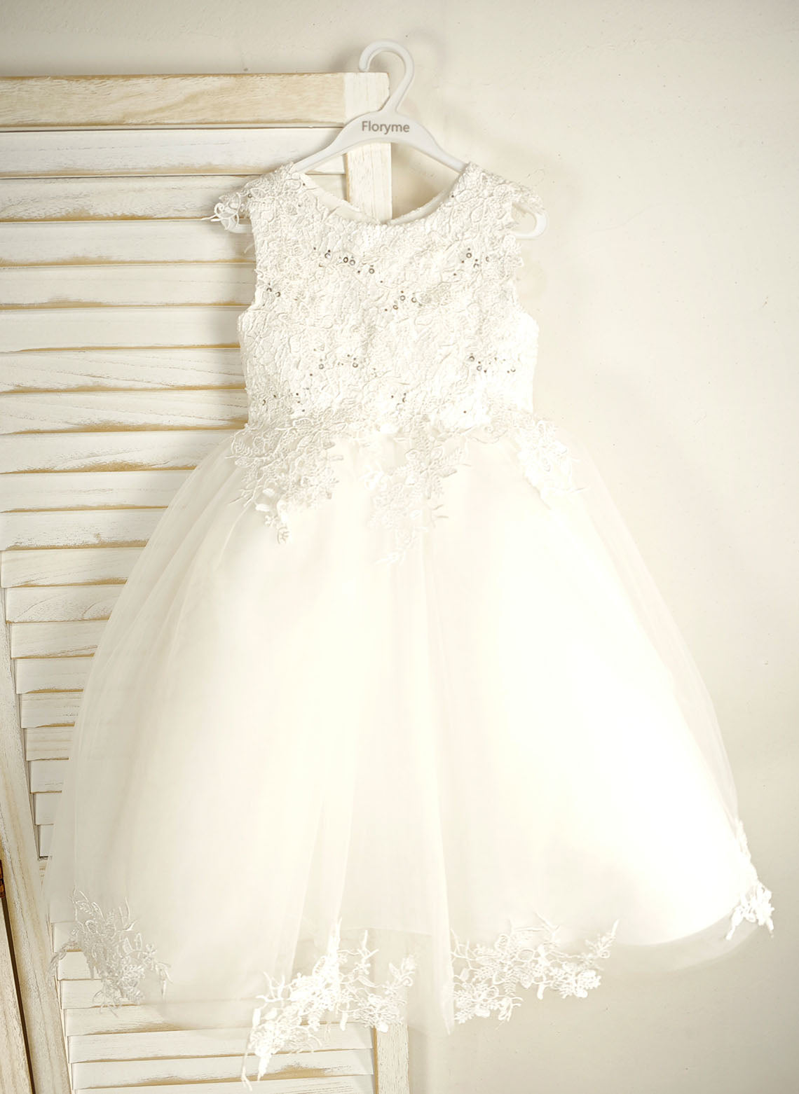 Floryme Ball-Gown/Princess Scoop Lace/Tulle Tea-Length Flower Girl Dress