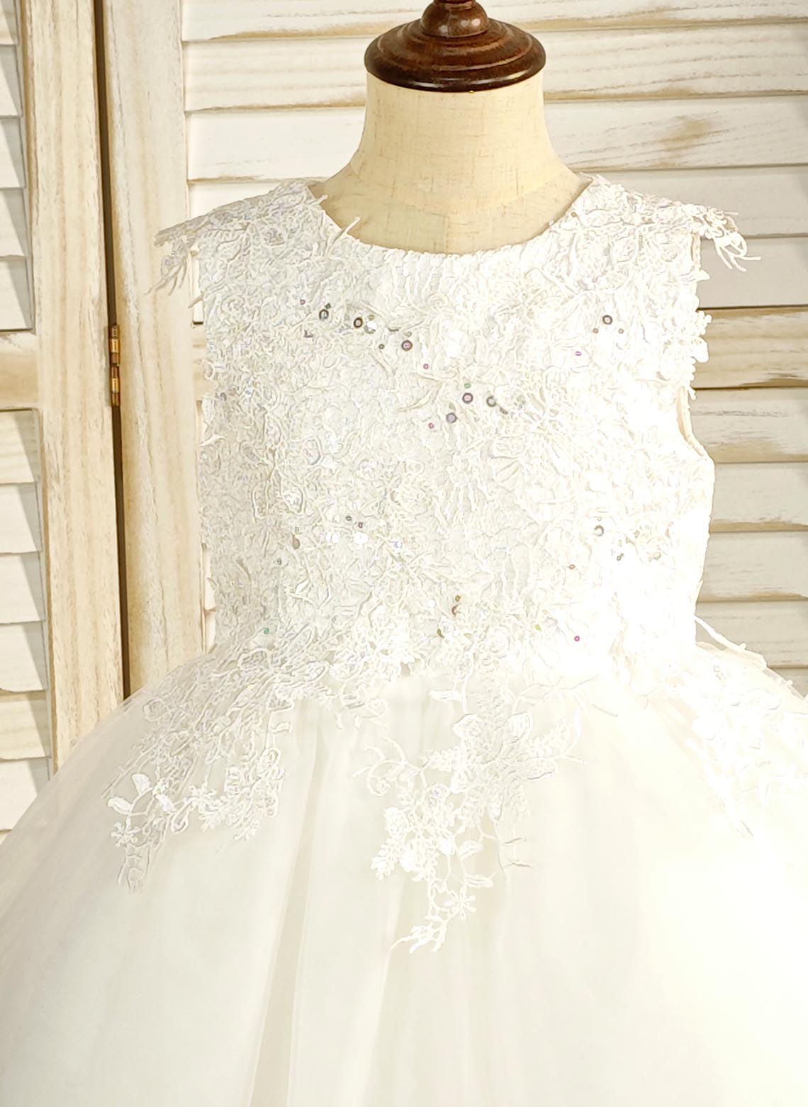 Floryme Ball-Gown/Princess Scoop Lace/Tulle Tea-Length Flower Girl Dress