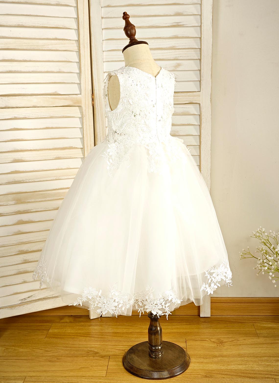 Floryme Ball-Gown/Princess Scoop Lace/Tulle Tea-Length Flower Girl Dress