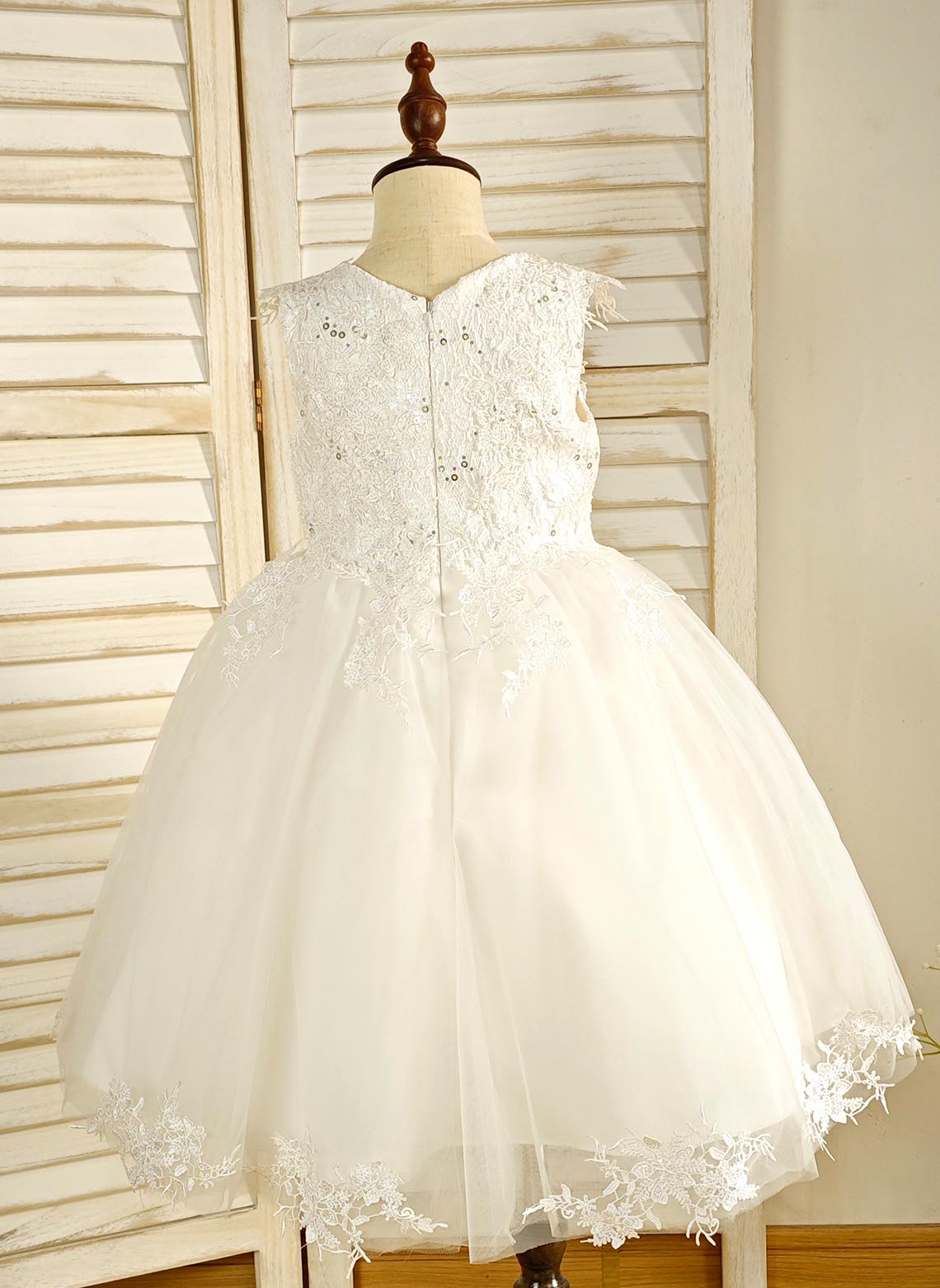Floryme Ball-Gown/Princess Scoop Lace/Tulle Tea-Length Flower Girl Dress