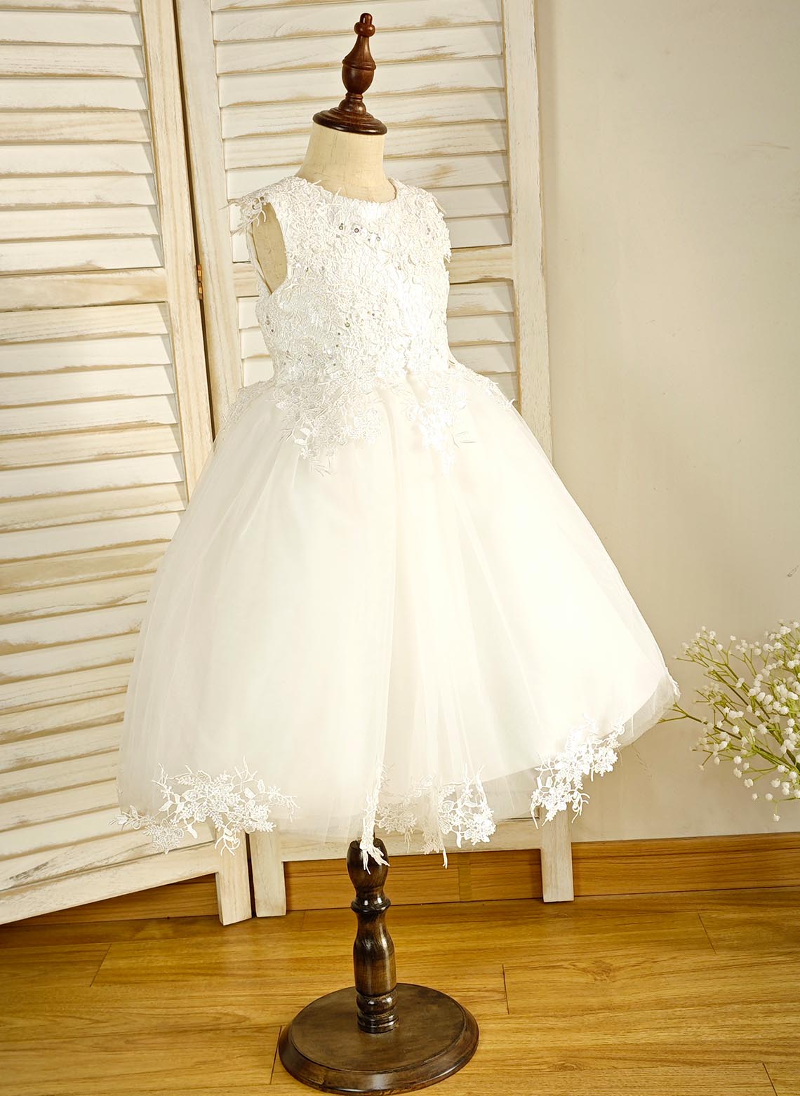 Floryme Ball-Gown/Princess Scoop Lace/Tulle Tea-Length Flower Girl Dress