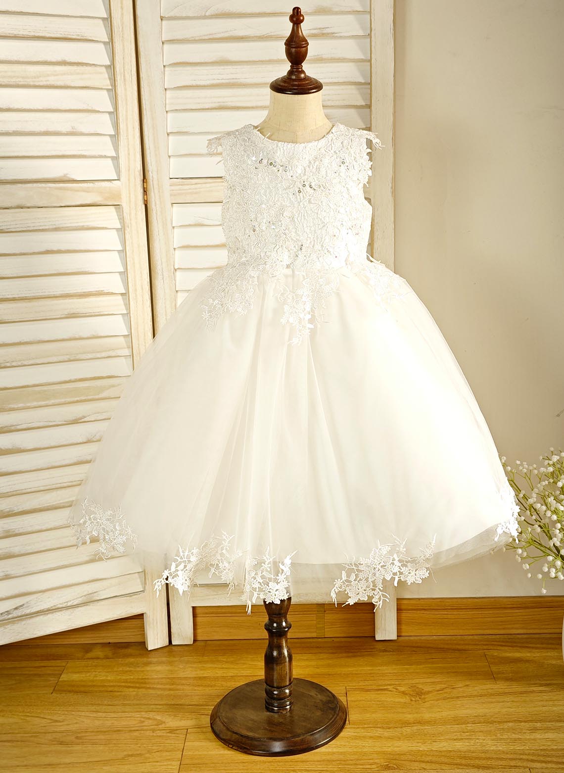 Floryme Ball-Gown/Princess Scoop Lace/Tulle Tea-Length Flower Girl Dress