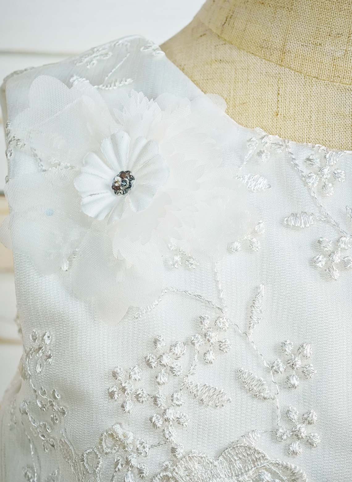 Floryme Ball-Gown/Princess Scoop Lace/Tulle Tea-Length Flower Girl Dress With 3D Flowers