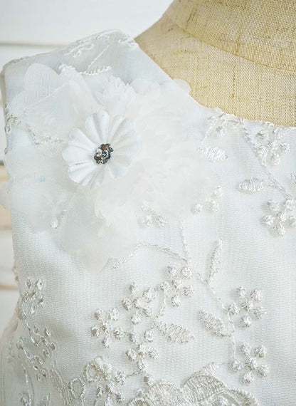 Floryme Ball-Gown/Princess Scoop Lace/Tulle Tea-Length Flower Girl Dress With 3D Flowers