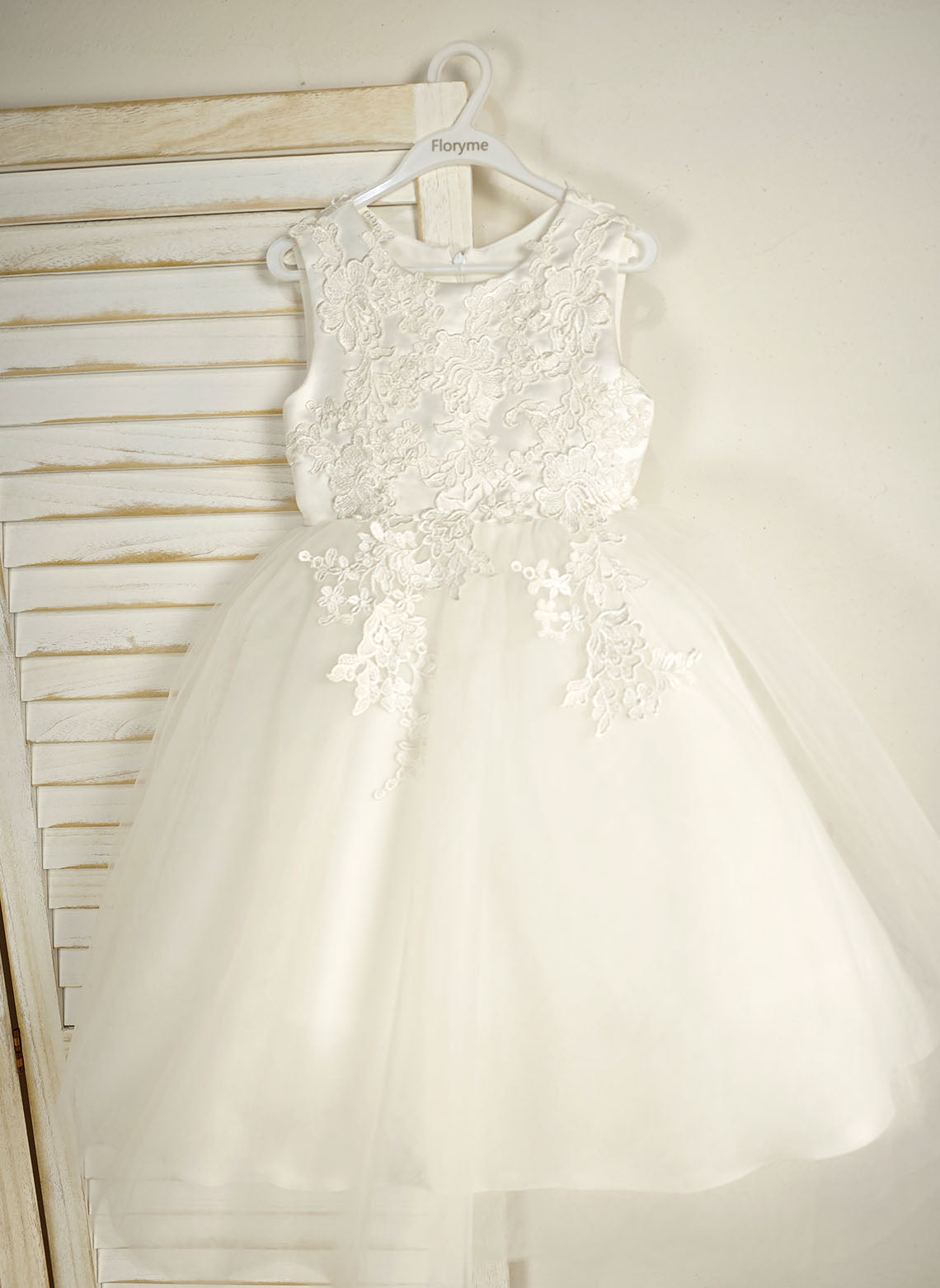 Floryme Ball-Gown/Princess Scoop Lace/Tulle Tea-Length Flower Girl Dress