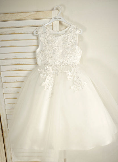 Floryme Ball-Gown/Princess Scoop Lace/Tulle Tea-Length Flower Girl Dress