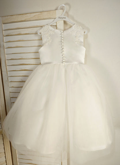 Floryme Ball-Gown/Princess Scoop Lace/Tulle Tea-Length Flower Girl Dress
