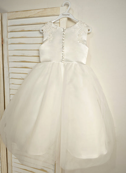 Floryme Ball-Gown/Princess Scoop Lace/Tulle Tea-Length Flower Girl Dress