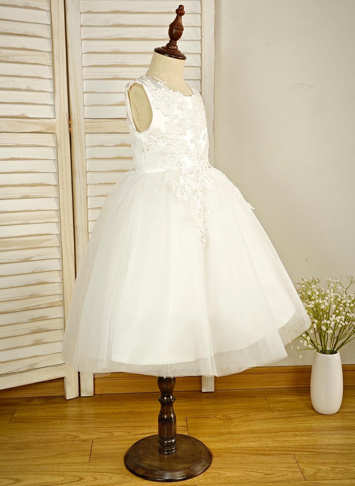 Floryme Ball-Gown/Princess Scoop Lace/Tulle Tea-Length Flower Girl Dress