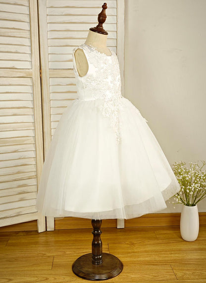 Floryme Ball-Gown/Princess Scoop Lace/Tulle Tea-Length Flower Girl Dress