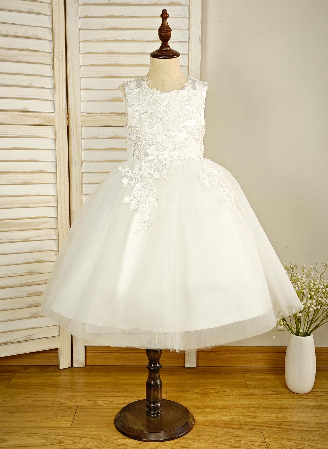 Floryme Ball-Gown/Princess Scoop Lace/Tulle Tea-Length Flower Girl Dress