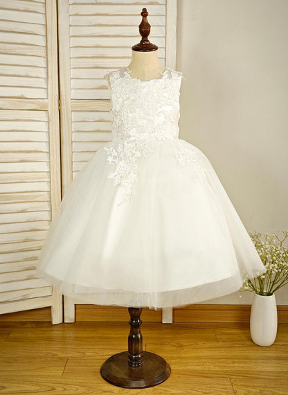 Floryme Ball-Gown/Princess Scoop Lace/Tulle Tea-Length Flower Girl Dress