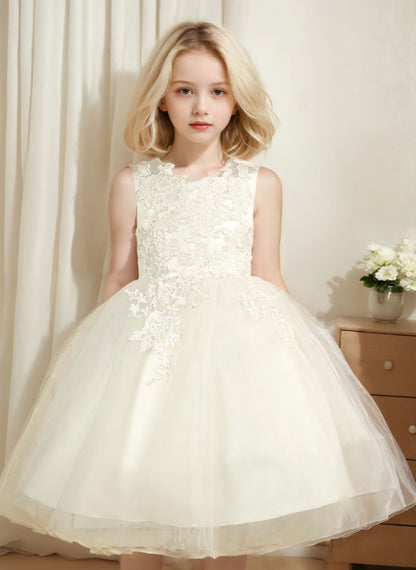 Floryme Ball-Gown/Princess Scoop Lace/Tulle Tea-Length Flower Girl Dress