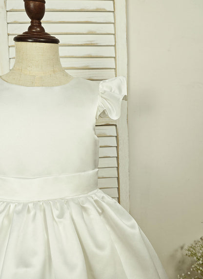 Floryme Ball-Gown Scoop Satin Tea-Length Flower Girl Dress With Ruffles