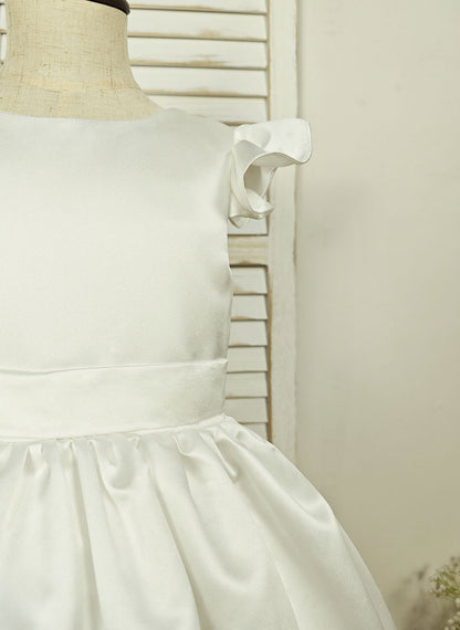 Floryme Ball-Gown Scoop Satin Tea-Length Flower Girl Dress With Ruffles