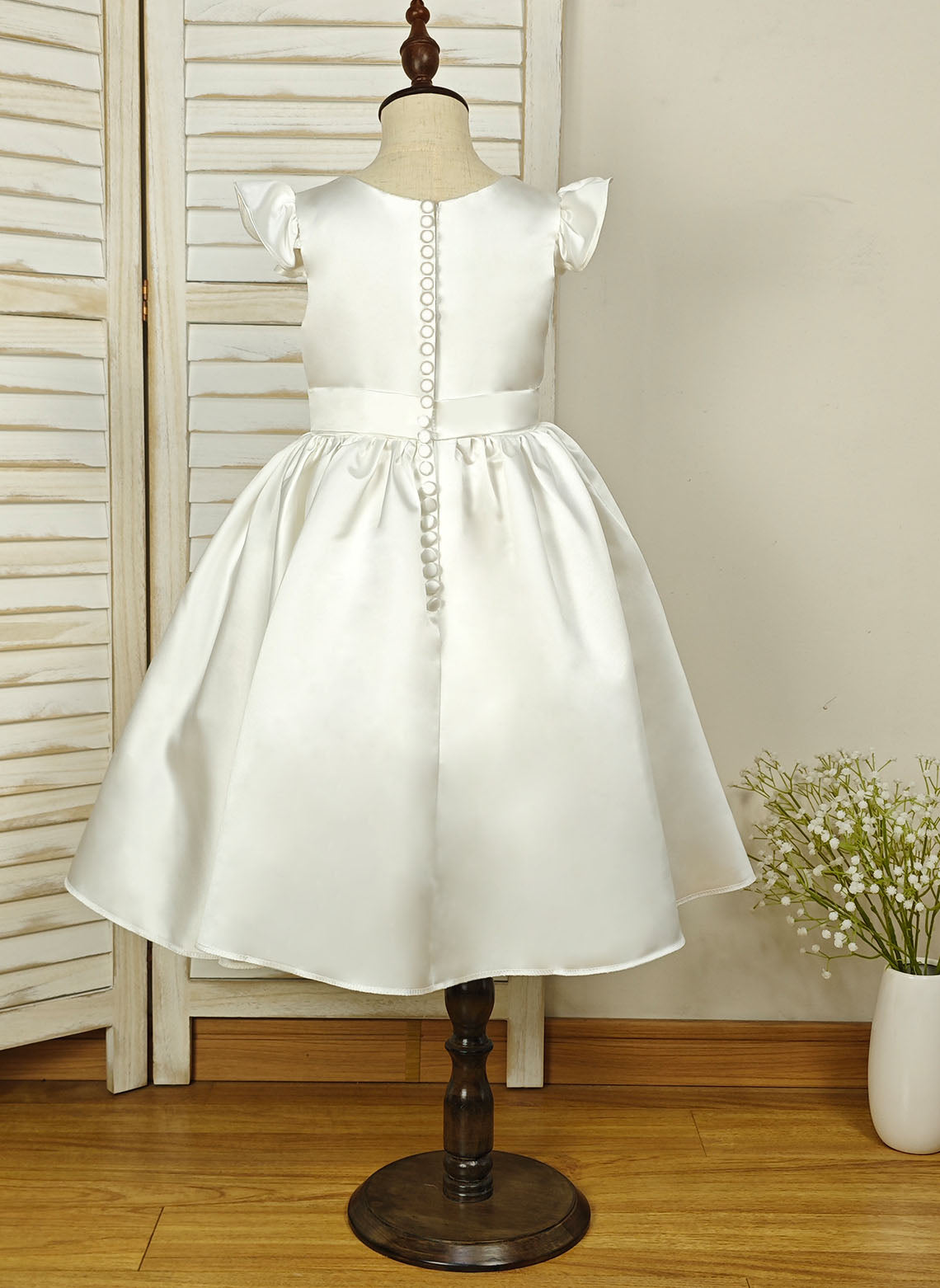 Floryme Ball-Gown Scoop Satin Tea-Length Flower Girl Dress With Ruffles