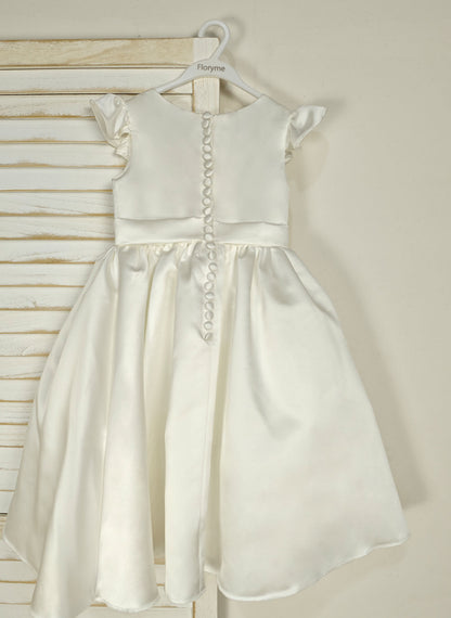 Floryme Ball-Gown Scoop Satin Tea-Length Flower Girl Dress With Ruffles