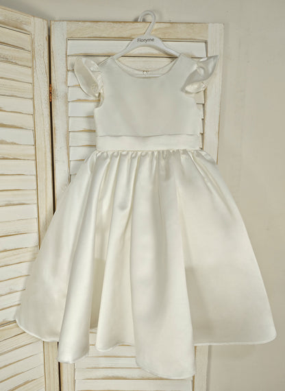 Floryme Ball-Gown Scoop Satin Tea-Length Flower Girl Dress With Ruffles