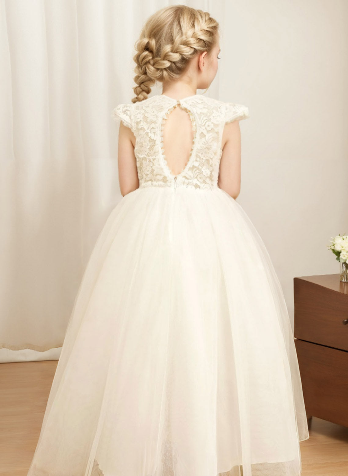 Floryme A-line Scoop Tulle/Lace Floor-length Flower Girl Dress