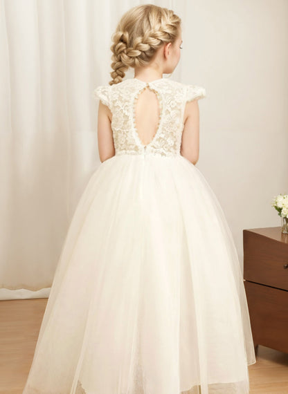 Floryme A-line Scoop Tulle/Lace Floor-length Flower Girl Dress