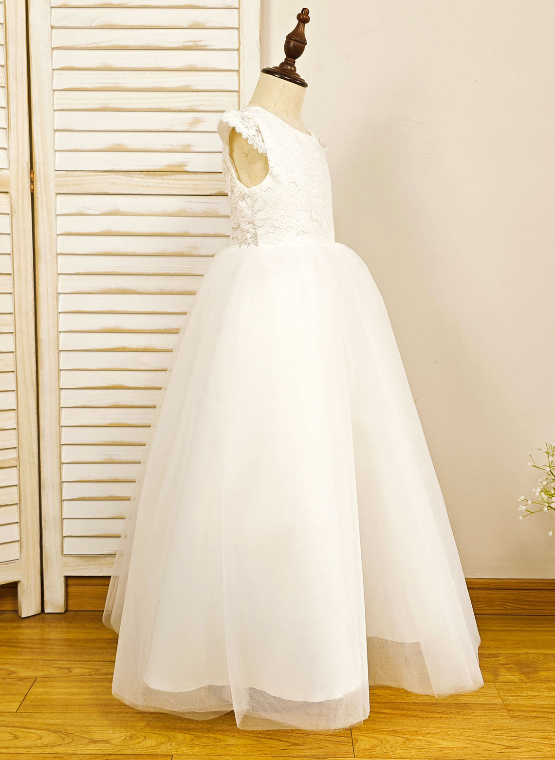 Floryme A-line Scoop Tulle/Lace Floor-length Flower Girl Dress