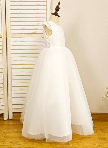 Floryme A-line Scoop Tulle/Lace Floor-length Flower Girl Dress
