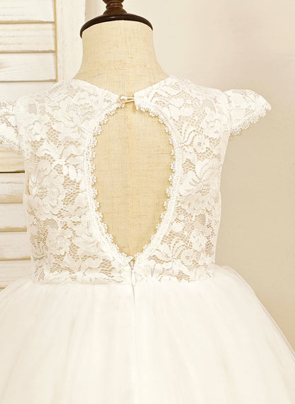 Floryme A-line Scoop Tulle/Lace Floor-length Flower Girl Dress