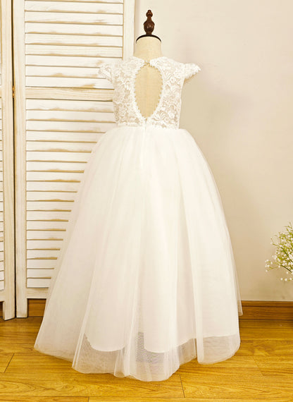 Floryme A-line Scoop Tulle/Lace Floor-length Flower Girl Dress