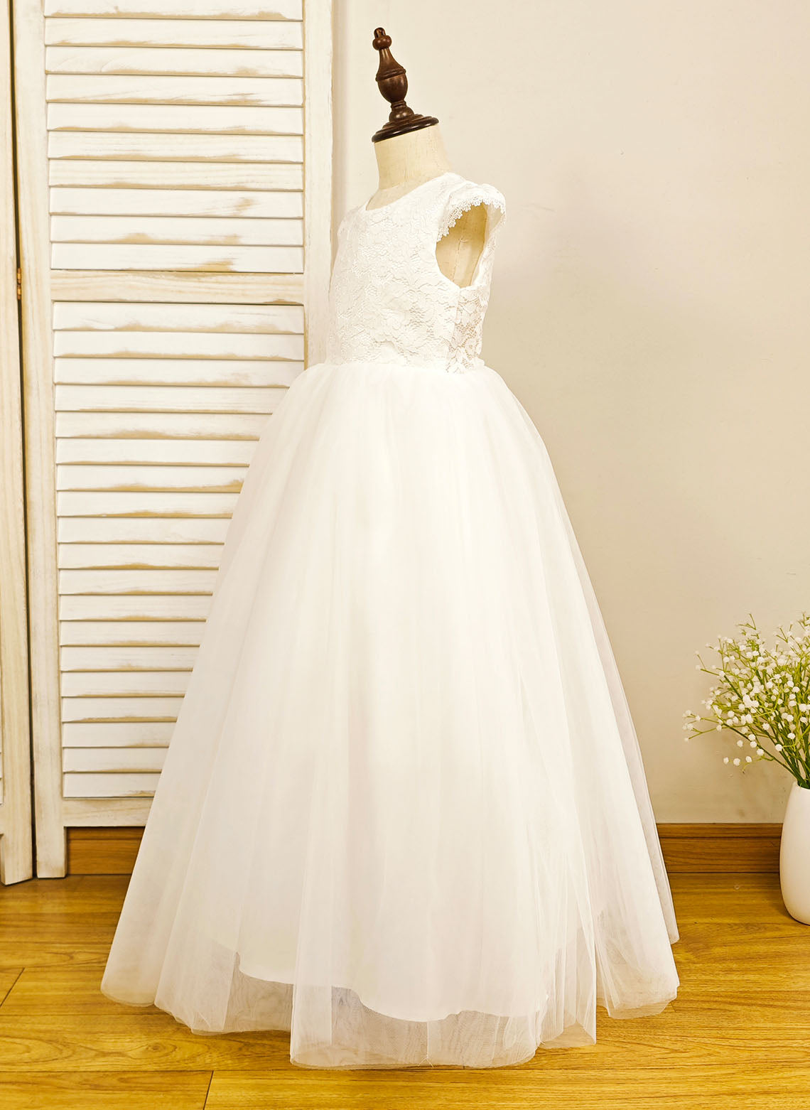 Floryme A-line Scoop Tulle/Lace Floor-length Flower Girl Dress