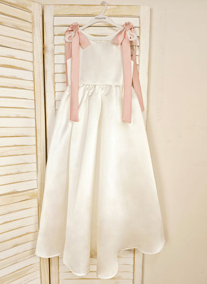 Floryme A-line Scoop Satin Floor-length Flower Girl Dress With Bow