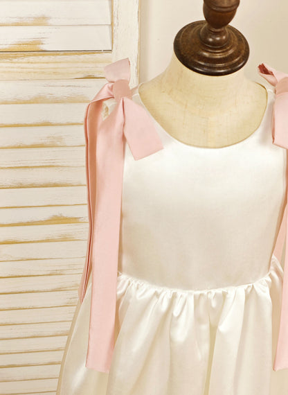 Floryme A-line Scoop Satin Floor-length Flower Girl Dress With Bow