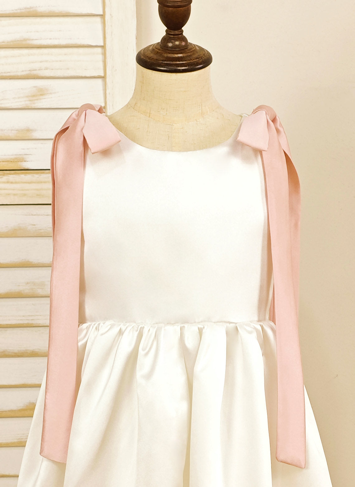 Floryme A-line Scoop Satin Floor-length Flower Girl Dress With Bow