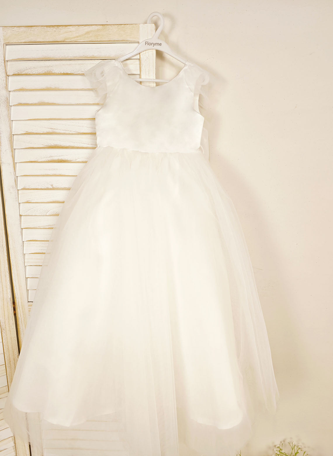 Floryme Ball-Gown Scoop Satin/Tulle Floor-length Flower Girl Dress With Bow