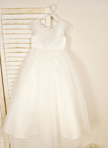 Floryme Ball-Gown Scoop Satin/Tulle Floor-length Flower Girl Dress With Bow