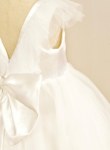 Floryme Ball-Gown Scoop Satin/Tulle Floor-length Flower Girl Dress With Bow