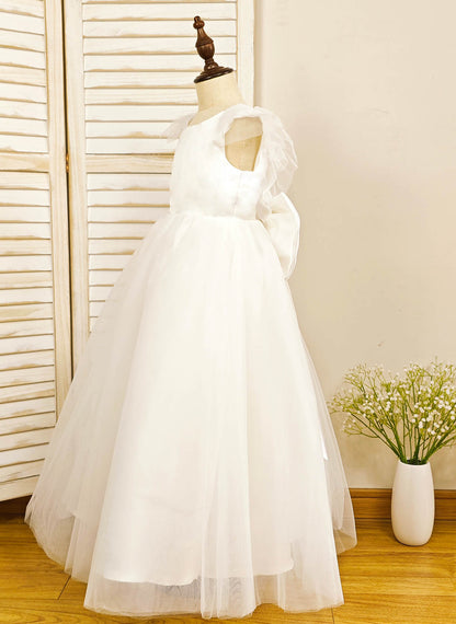 Floryme Ball-Gown Scoop Satin/Tulle Floor-length Flower Girl Dress With Bow