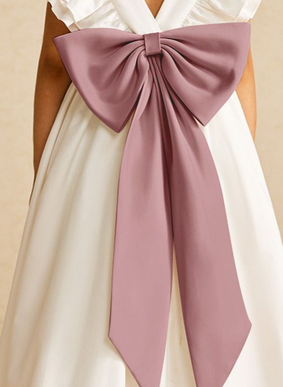 Floryme A-line Scoop Satin Floor-length Flower Girl Dress With Bow