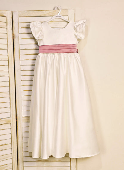 Floryme A-line Scoop Satin Floor-length Flower Girl Dress With Bow