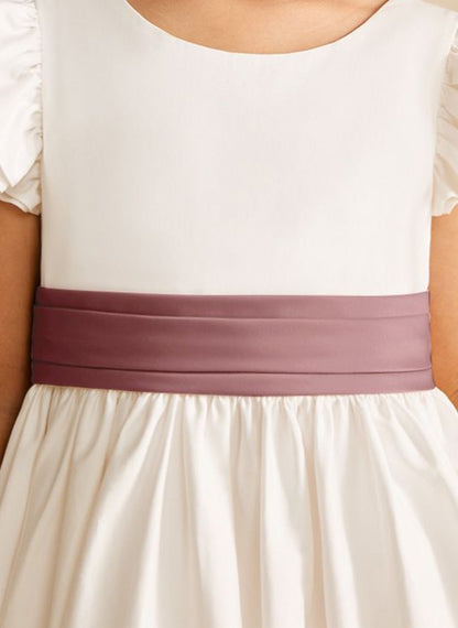 Floryme A-line Scoop Satin Floor-length Flower Girl Dress With Bow