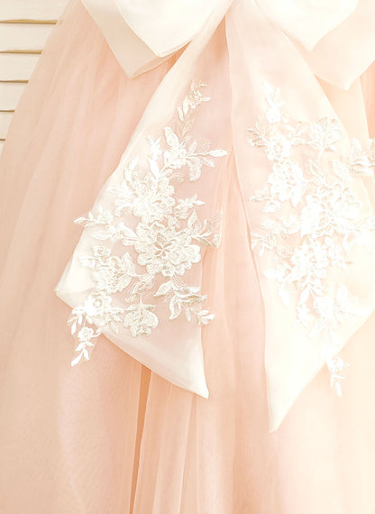 Floryme Ball-Gown Scoop Tulle Floor-length Flower Girl Dress With Bow/Lace Applique