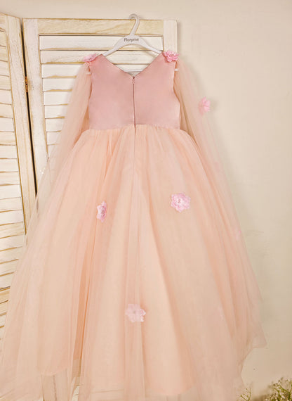 Floryme Ball-Gown Scoop Tulle/Satin Floor-length Flower Girl Dress With 3D Flower/Beading