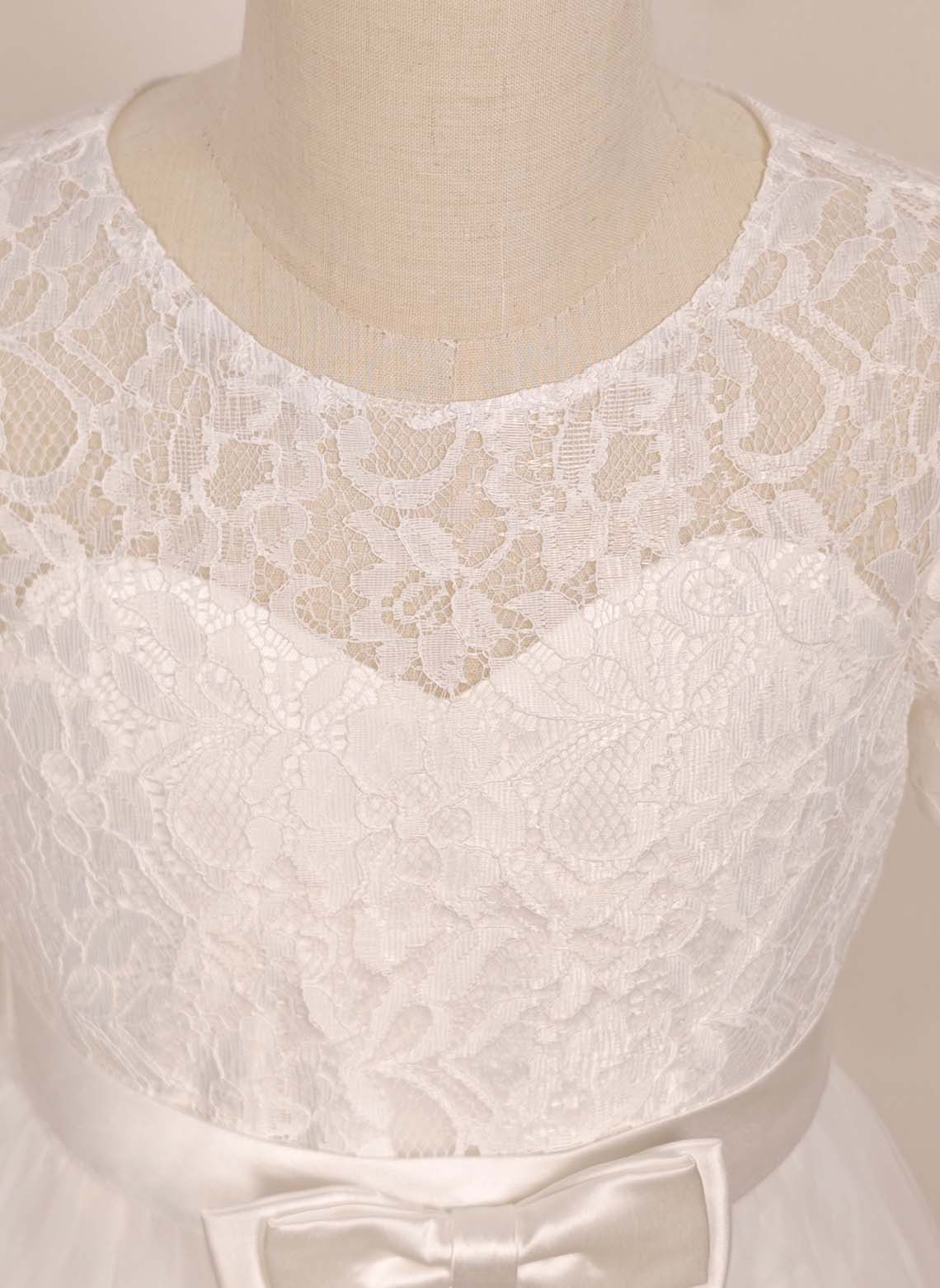 Floryme A-line Scoop Tulle/Lace Tea-length Flower Girl Dress With Bow