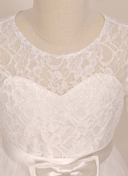 Floryme A-line Scoop Tulle/Lace Tea-length Flower Girl Dress With Bow