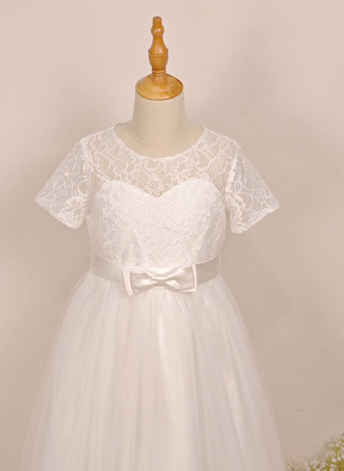 Floryme A-line Scoop Tulle/Lace Tea-length Flower Girl Dress With Bow