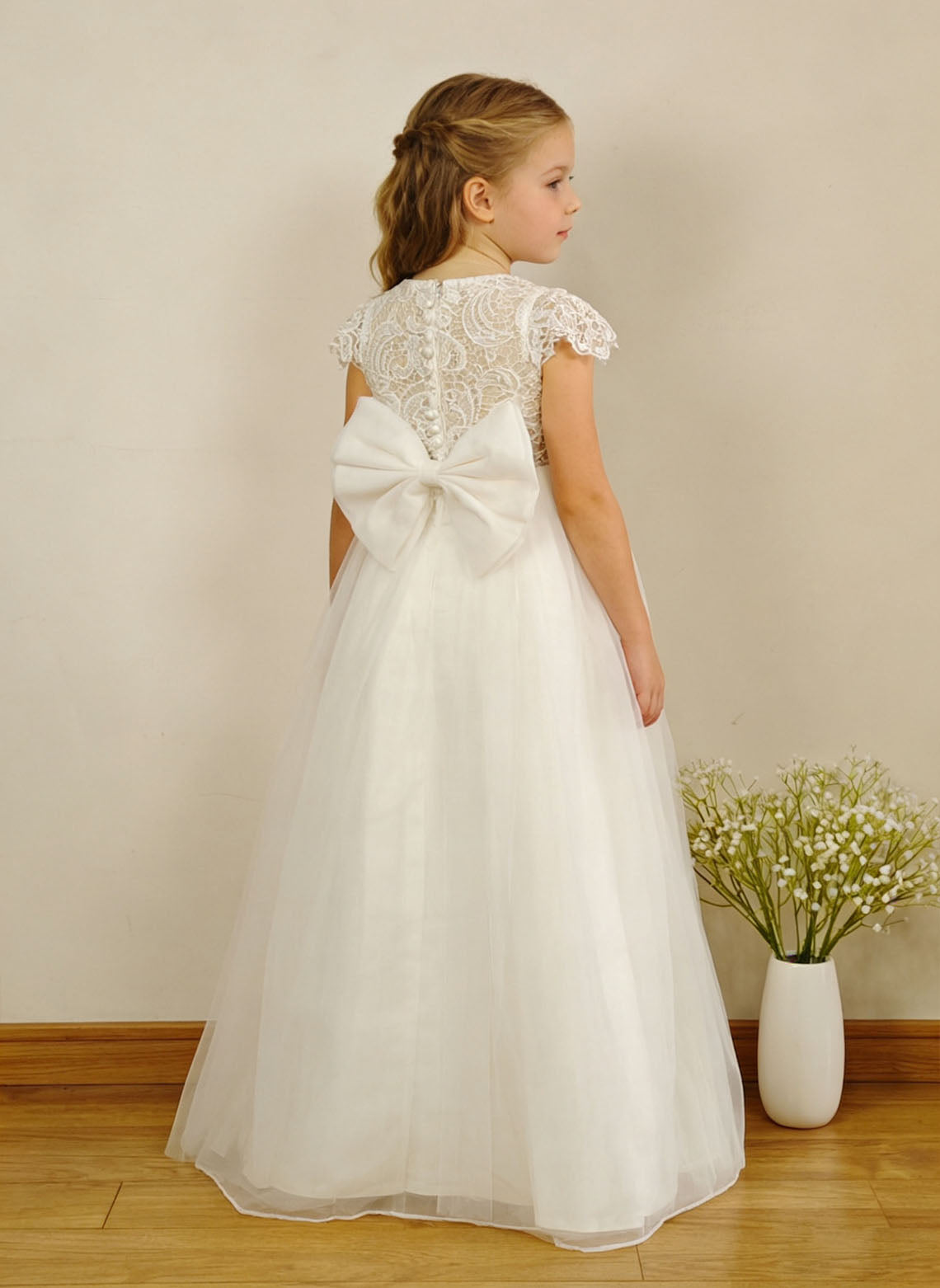 Floryme A-line Scoop Organza/Tulle/Lace Floor-length Flower Girl Dress With Bow