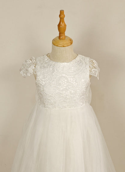 Floryme A-line Scoop Organza/Tulle/Lace Floor-length Flower Girl Dress With Bow