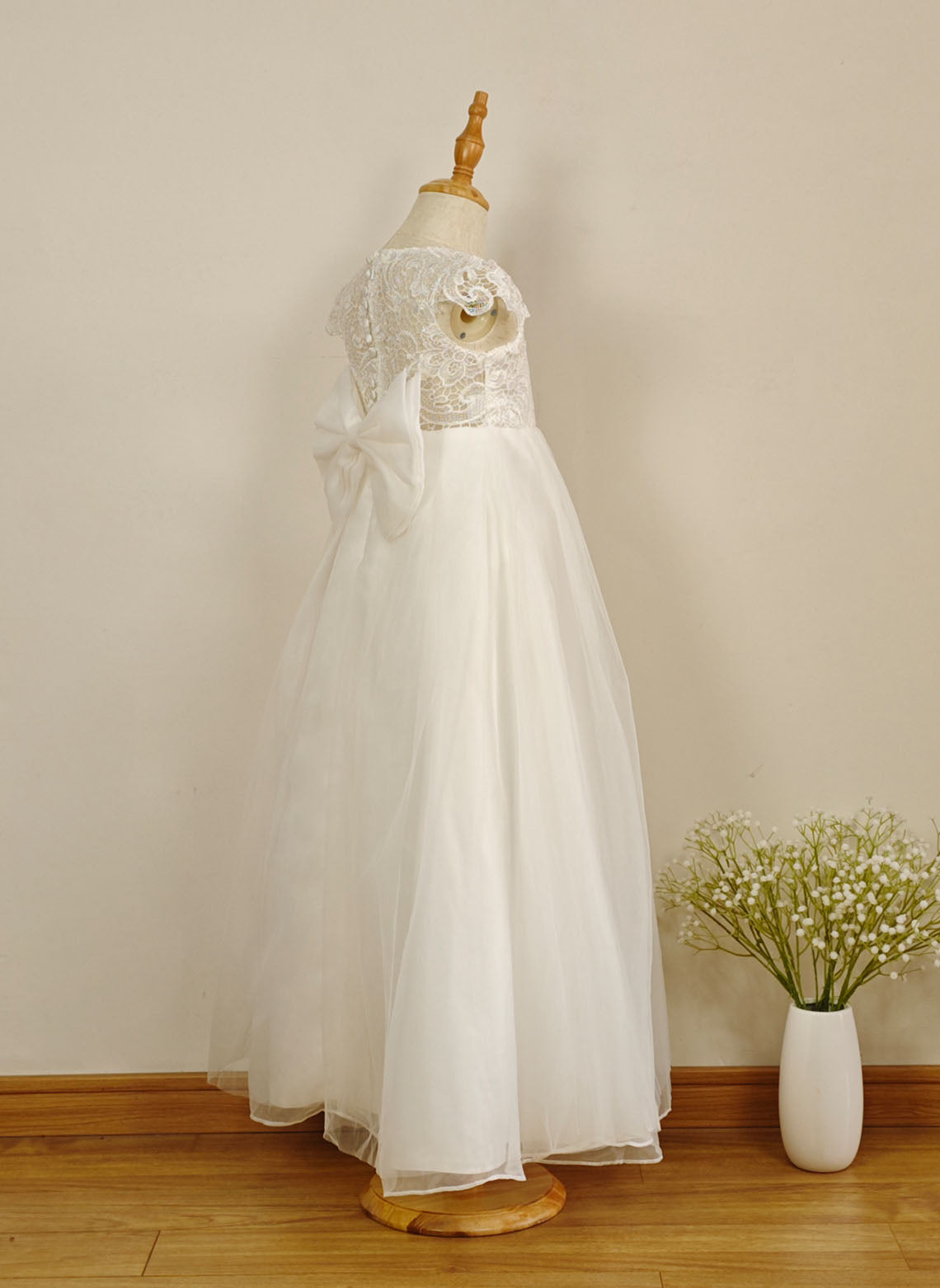 Floryme A-line Scoop Organza/Tulle/Lace Floor-length Flower Girl Dress With Bow