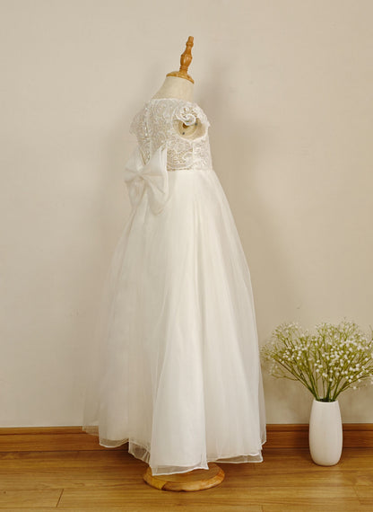 Floryme A-line Scoop Organza/Tulle/Lace Floor-length Flower Girl Dress With Bow