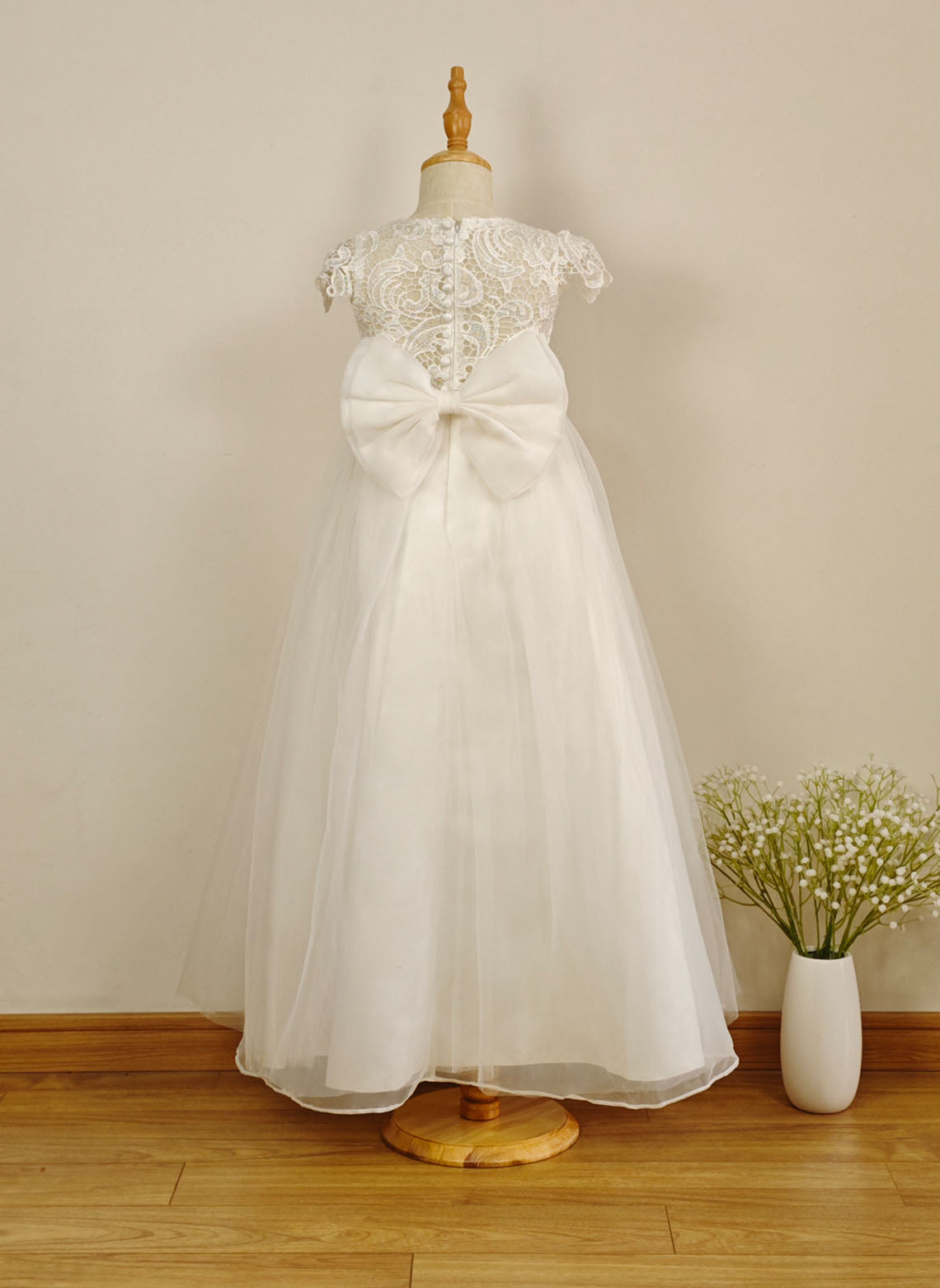 Floryme A-line Scoop Organza/Tulle/Lace Floor-length Flower Girl Dress With Bow